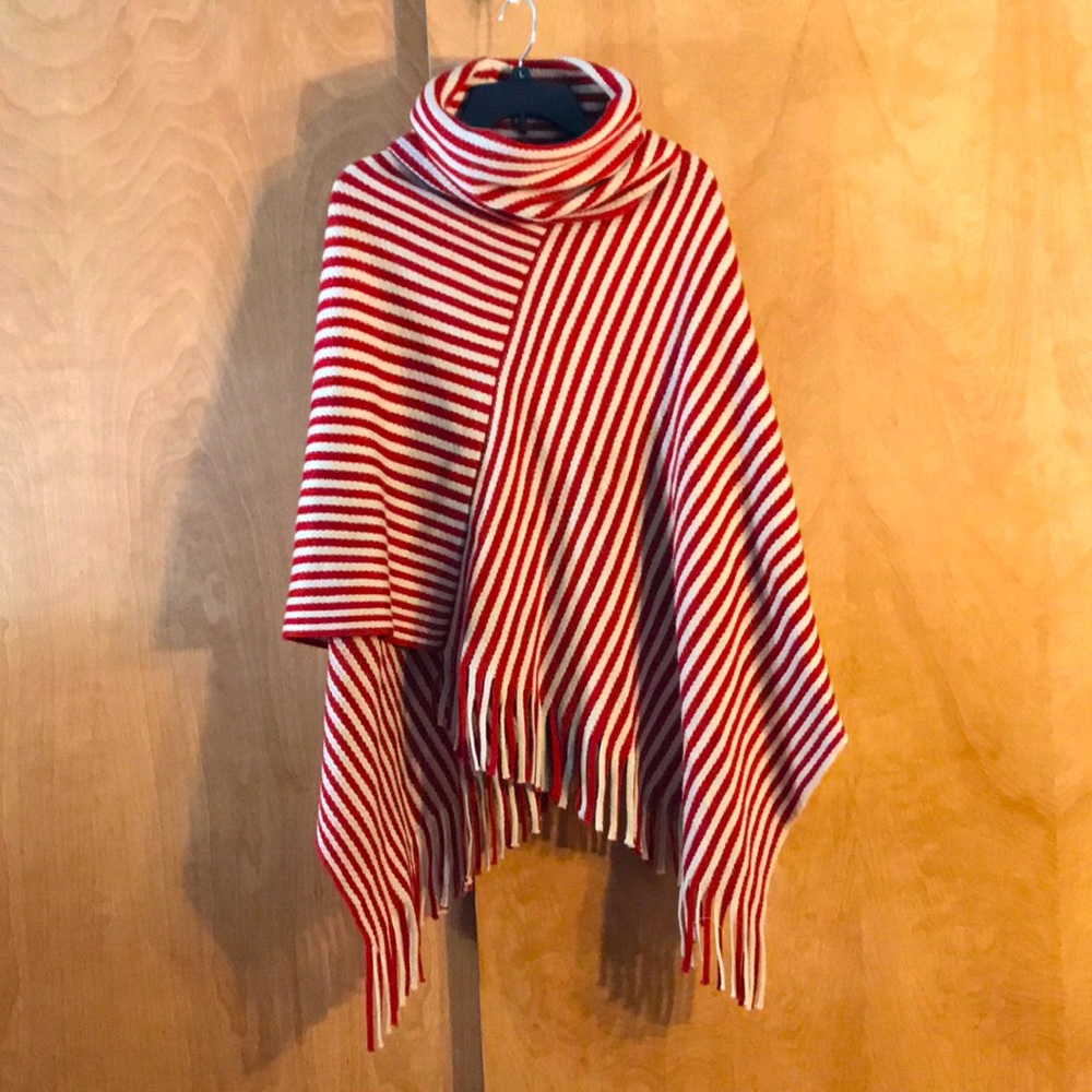 Red & White Stripped, Poncho Style, Large Neck Sweater, Medium/Large (?)